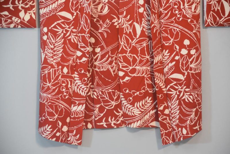 Leaves on Rust Coloured Vintage Japanese Silk Haori Jacket - Image 7