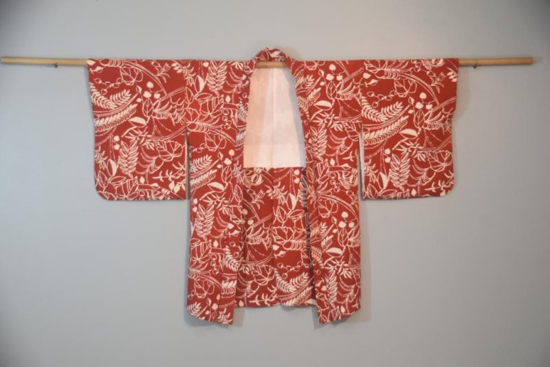 Leaves on Rust Coloured Vintage Japanese Silk Haori Jacket