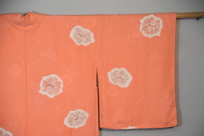 Peach Floral Vintage Silk Haori Jacket - Image 3