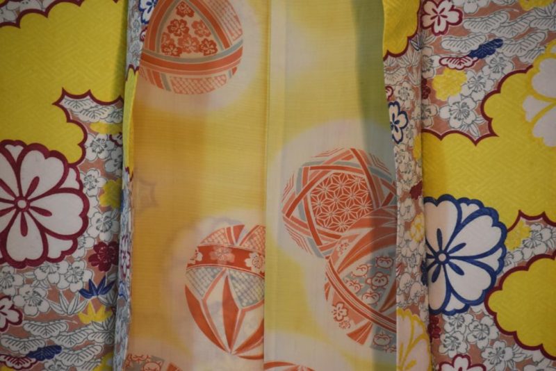 Yellow Cloud with Blossoms Silk Haori Jacket - Image 3