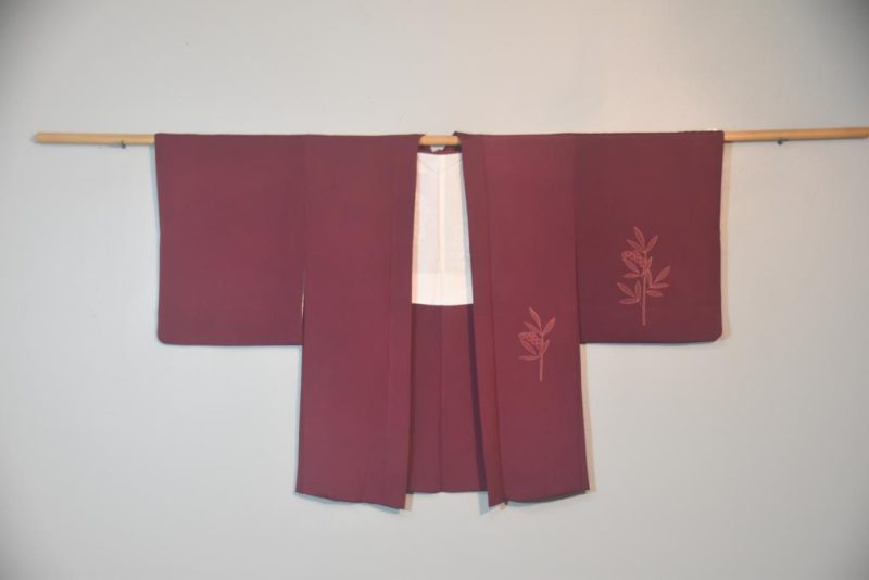 Maroon Vintage Japanese Silk Haori Jacket - Image 6