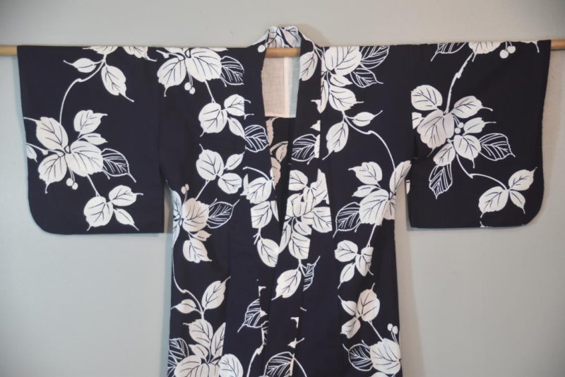 Navy & White Vines Vintage Japanese Cotton Yukata - Image 6