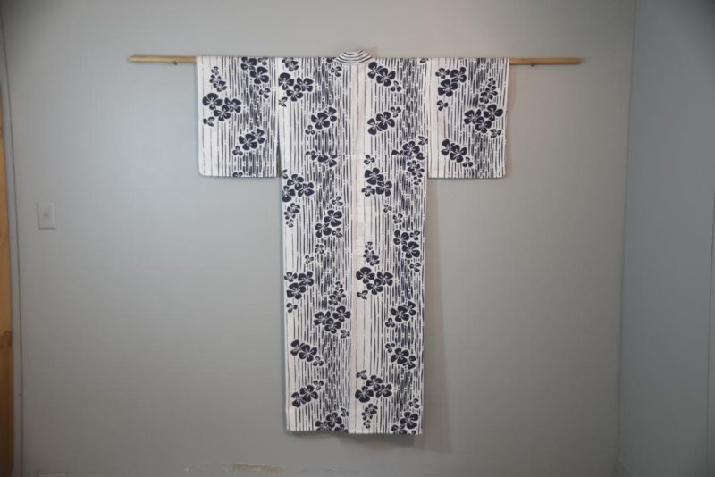 Navy on White Frangipani Vintage Japanese Cotton Yukata