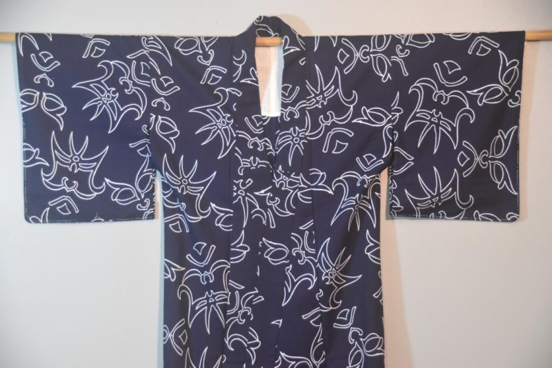 Navy and White Vintage Japanese Cotton Yukata - Image 6
