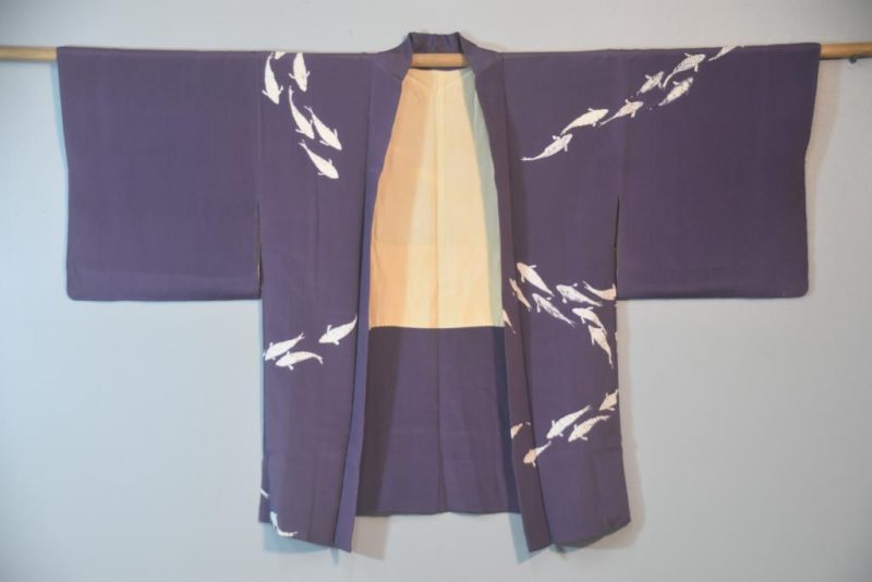 Purple Koi Parade Japanese Vintage Silk Haori Jacket - Image 3