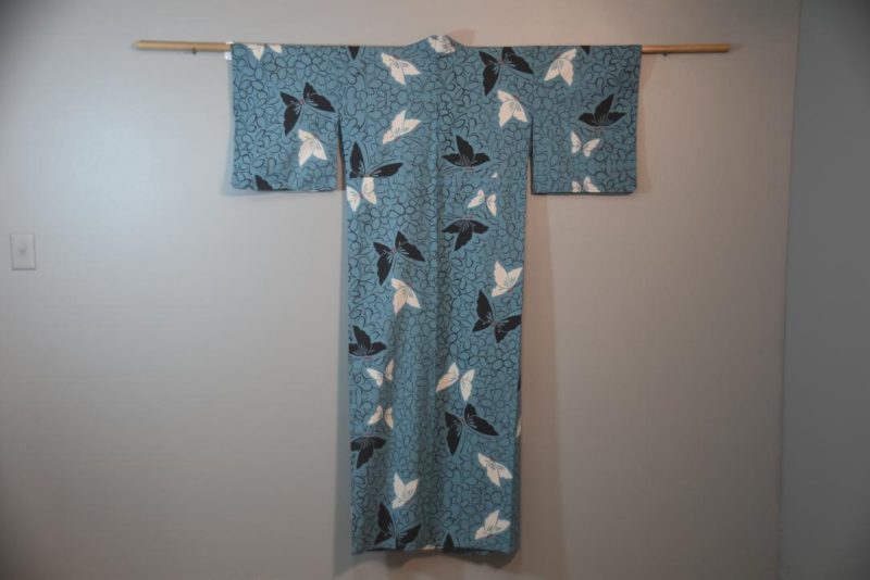 Mid Blue Butterflies Vintage Japanese Cotton Yukata