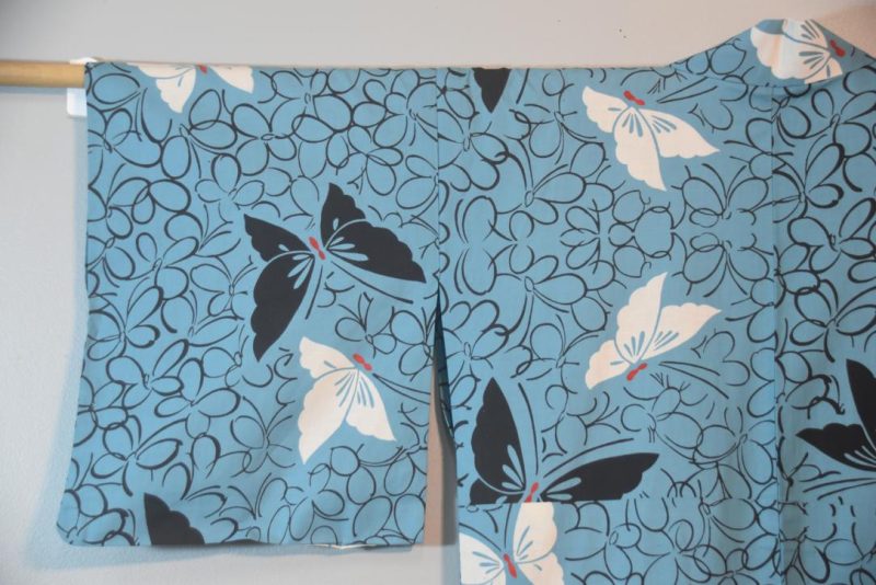 Mid Blue Butterflies Vintage Japanese Cotton Yukata - Image 6