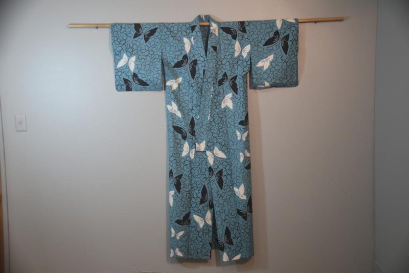Mid Blue Butterflies Vintage Japanese Cotton Yukata - Image 5