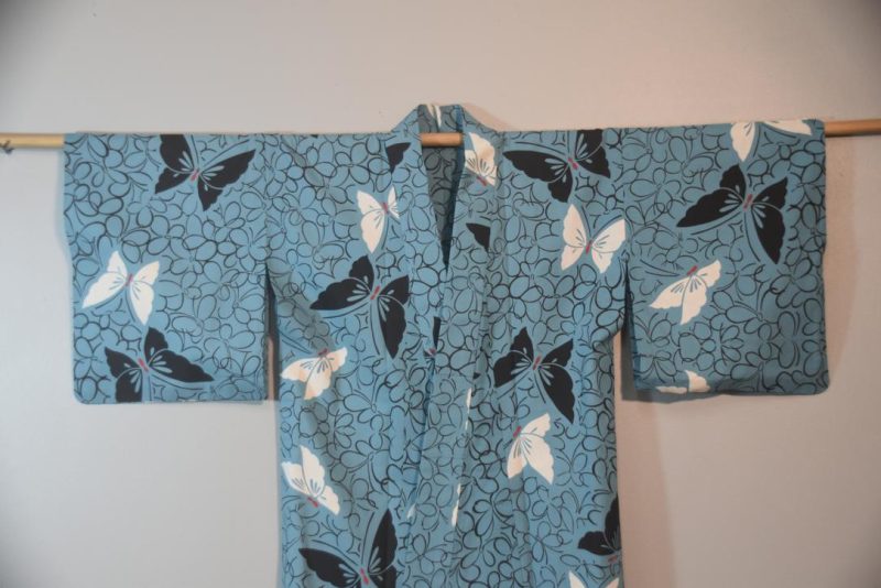 Mid Blue Butterflies Vintage Japanese Cotton Yukata - Image 4