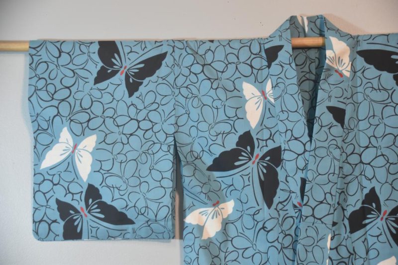 Mid Blue Butterflies Vintage Japanese Cotton Yukata - Image 3