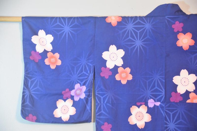 Deep Blue Flowers Vintage Japanese Cotton Yukata - Image 5