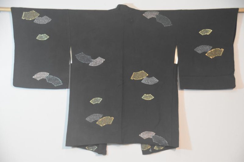Japanese Fan Metallic Thread Vintage Haori Jacket - Image 3