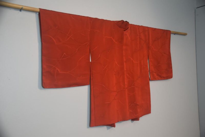 Deep Red Jacquard Vintage Haori Jacket - Image 8