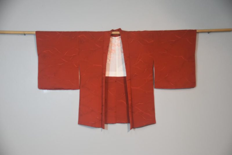 Deep Red Jacquard Vintage Haori Jacket - Image 7