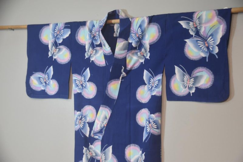 Mid Blue Butterfly Vintage Japanese Cotton Yukata - Image 4