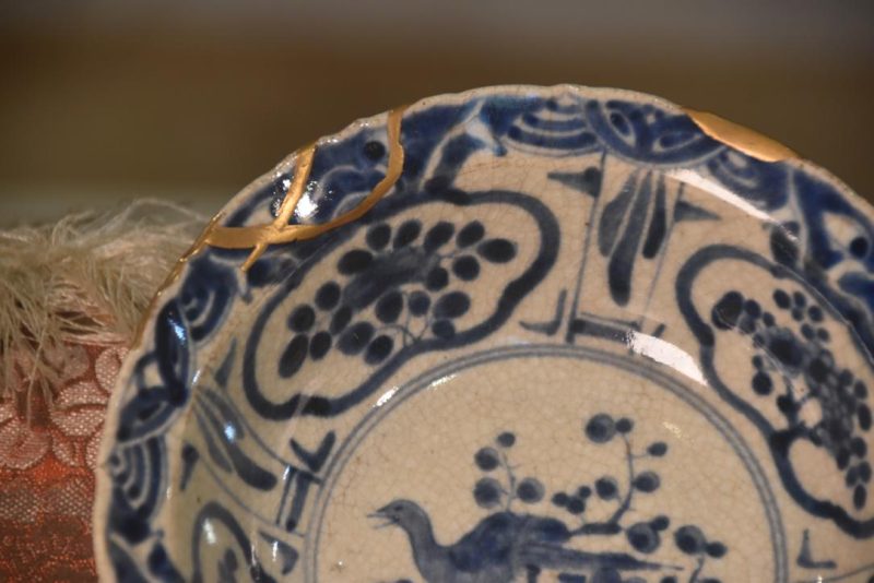 Blue and White Pottery Kintsugi Bowl Width:145mm - Image 3