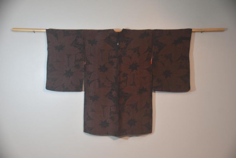 Metallic Thread with Red Japanese Vintage Silk Haori Jacket