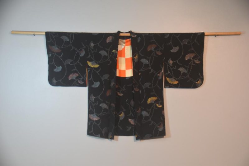 Metallic Thread with Fan Flowers Japanese Vintage Silk Haori Jacket - Image 3