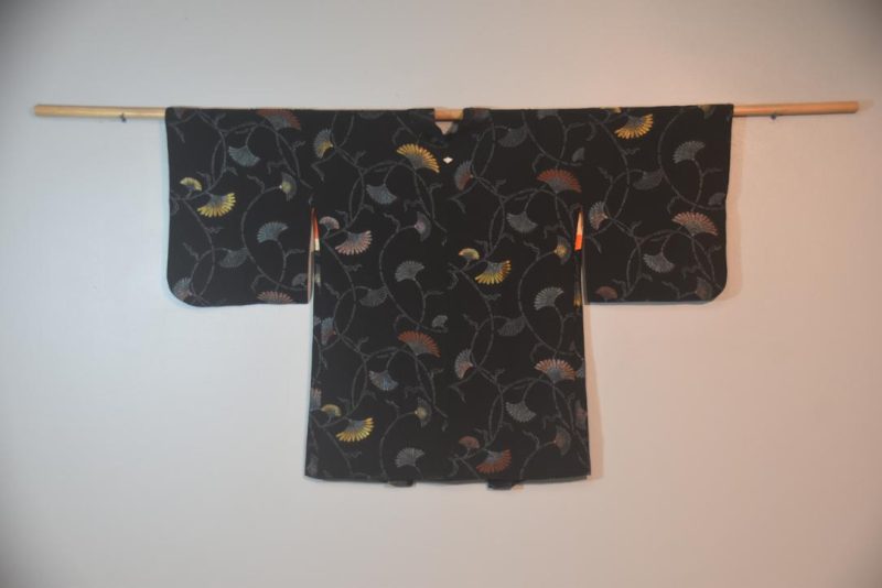 Metallic Thread with Fan Flowers Japanese Vintage Silk Haori Jacket