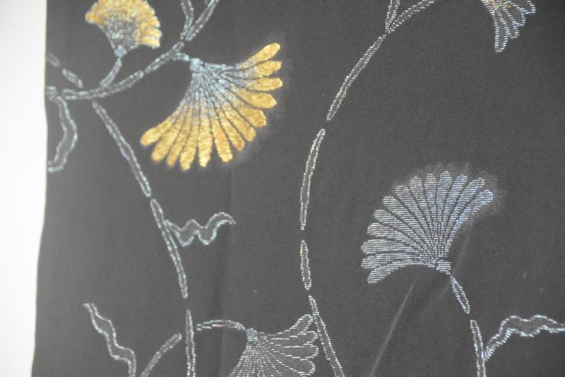 Metallic Thread with Fan Flowers Japanese Vintage Silk Haori Jacket - Image 2