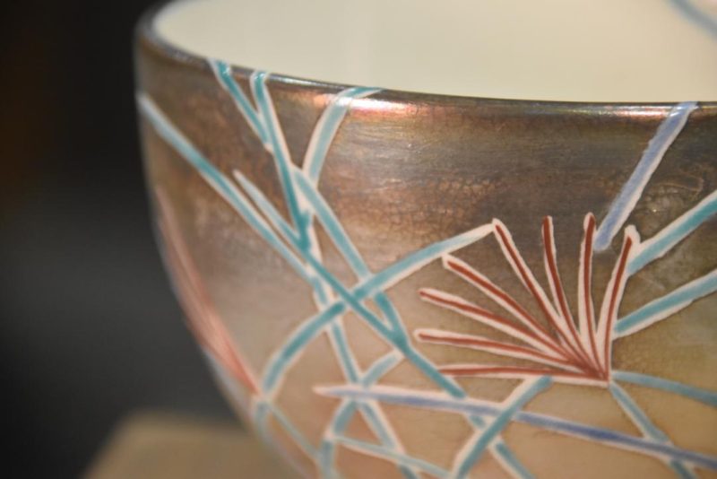 Kyoyaki Tea Bowl in a wooden box Width:120mm - Image 2