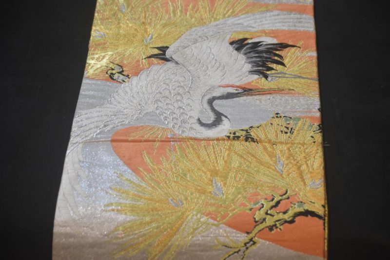 Stunning Crane Design Vintage Maru Obi Sash Table Runner Length 4000mm - Image 2