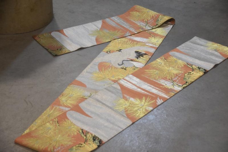 Stunning Crane Design Vintage Maru Obi Sash Table Runner Length 4000mm - Image 4
