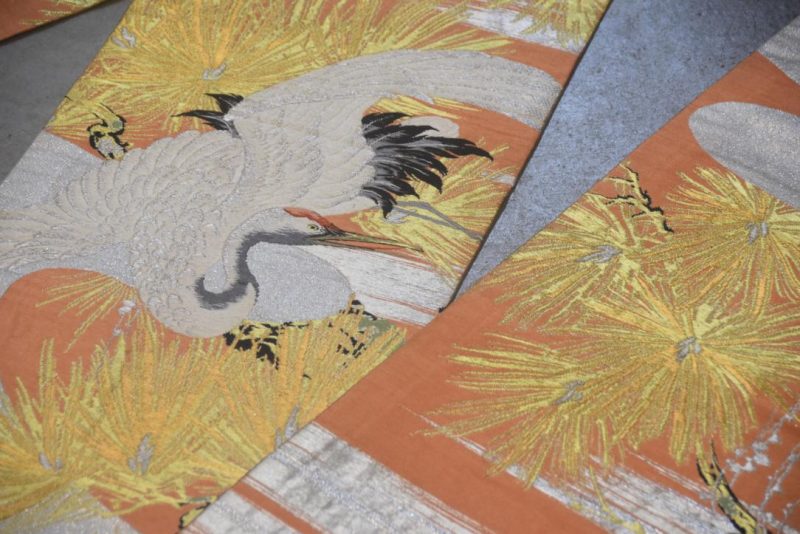 Stunning Crane Design Vintage Maru Obi Sash Table Runner Length 4000mm - Image 3