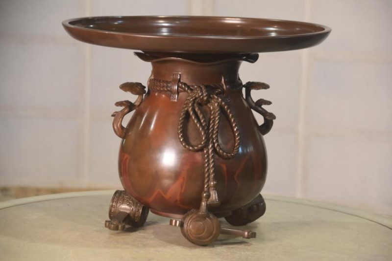 Murashido Bronze Usubata Ikenobu Vase Width:315mm