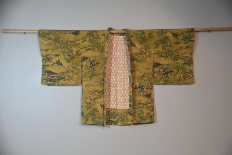 Moss Green Landscape Japanese Vintage Silk Haori Jacket