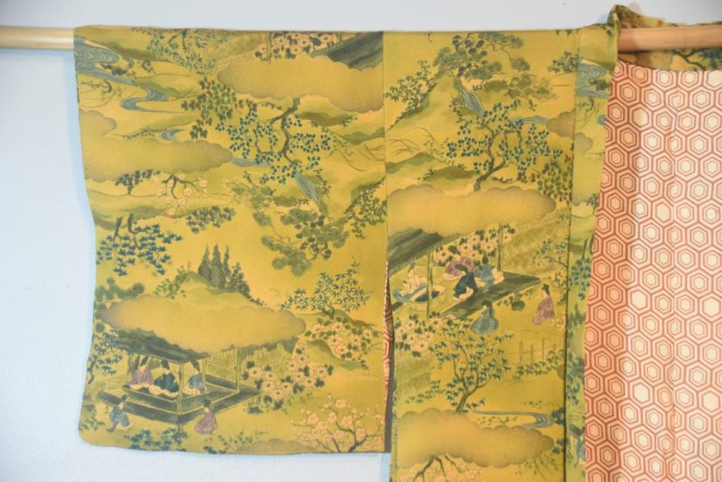 Moss Green Landscape Japanese Vintage Silk Haori Jacket - Image 3