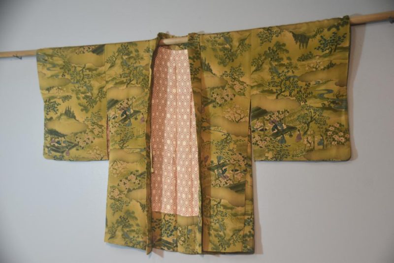 Moss Green Landscape Japanese Vintage Silk Haori Jacket - Image 4