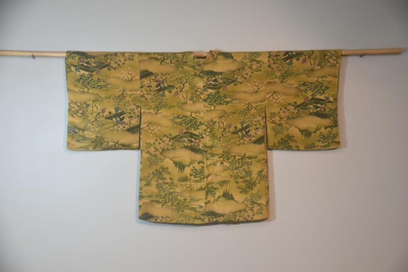 Moss Green Landscape Japanese Vintage Silk Haori Jacket - Image 5