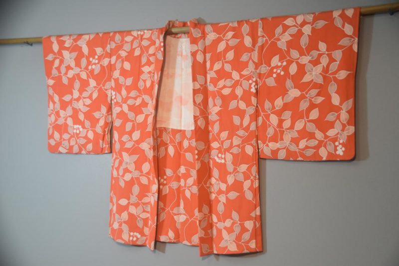 Blushing Red Leaves Japanese Vintage Silk Haori Jacket - Image 4