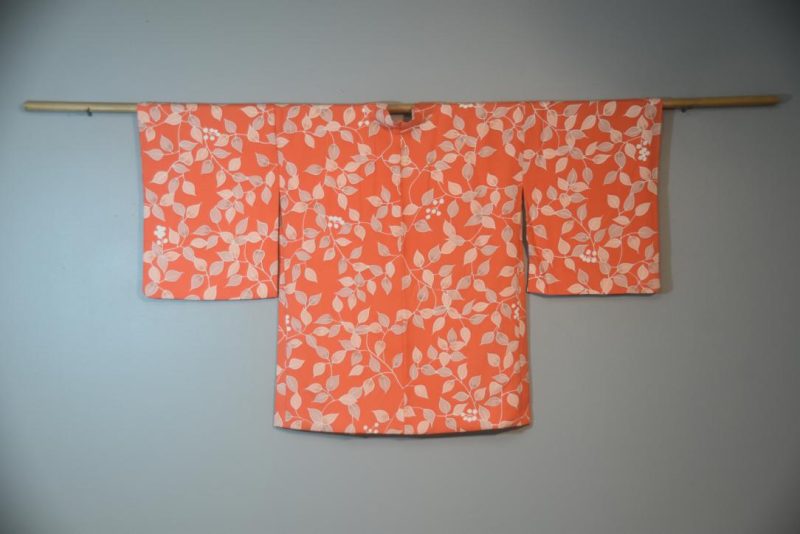 Blushing Red Leaves Japanese Vintage Silk Haori Jacket - Image 5