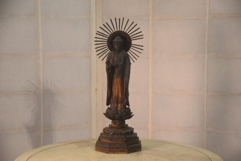 Japanese Wooden Gilded Amida San Buddha Height:410mm