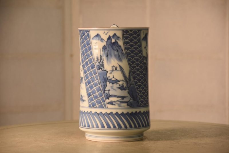 Japanese Blue & White Pottery Mizuzashi Height:200mm - Image 7