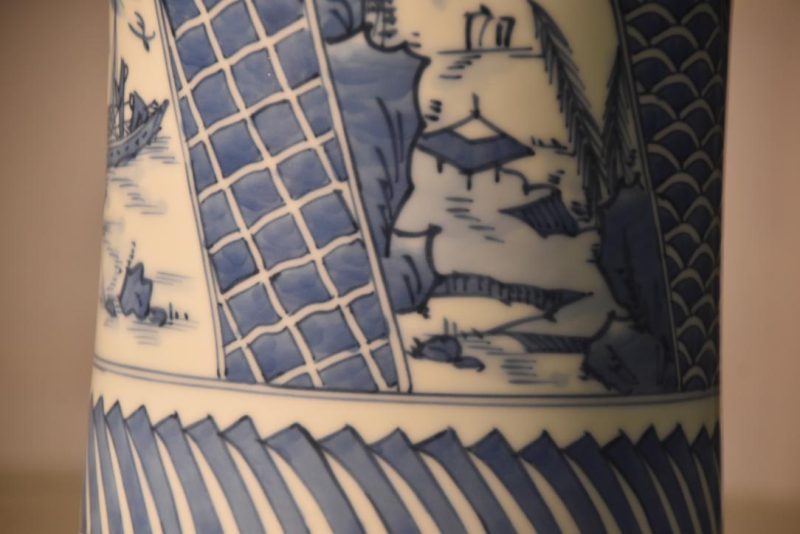 Japanese Blue & White Pottery Mizuzashi Height:200mm - Image 2