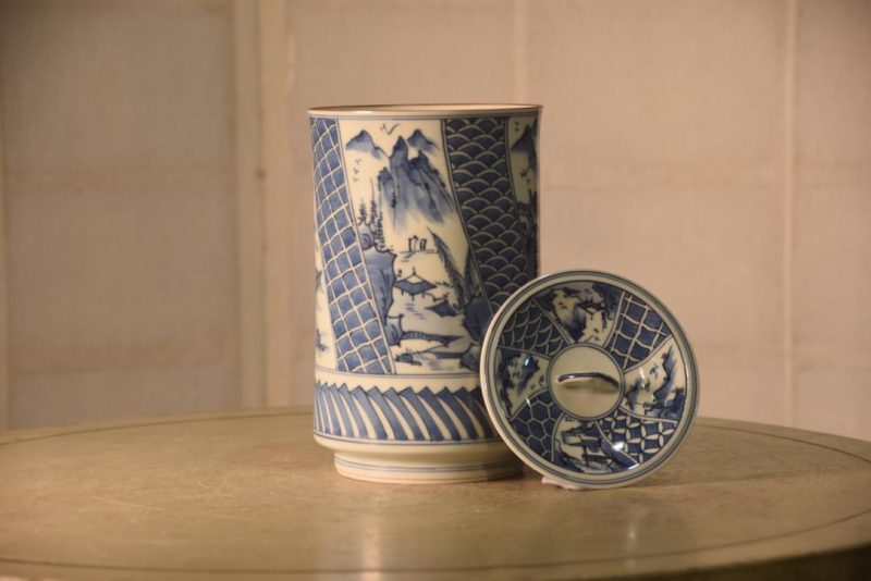 Japanese Blue & White Pottery Mizuzashi Height:200mm - Image 6