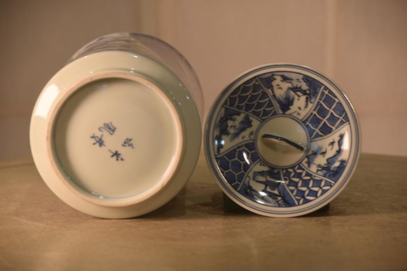 Japanese Blue & White Pottery Mizuzashi Height:200mm - Image 5