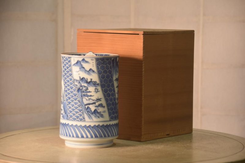 Japanese Blue & White Pottery Mizuzashi Height:200mm - Image 4