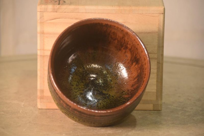 Japanese Drip Glaze Pottery Chawan Tea Bowl in a Box Width:115mm - Image 9