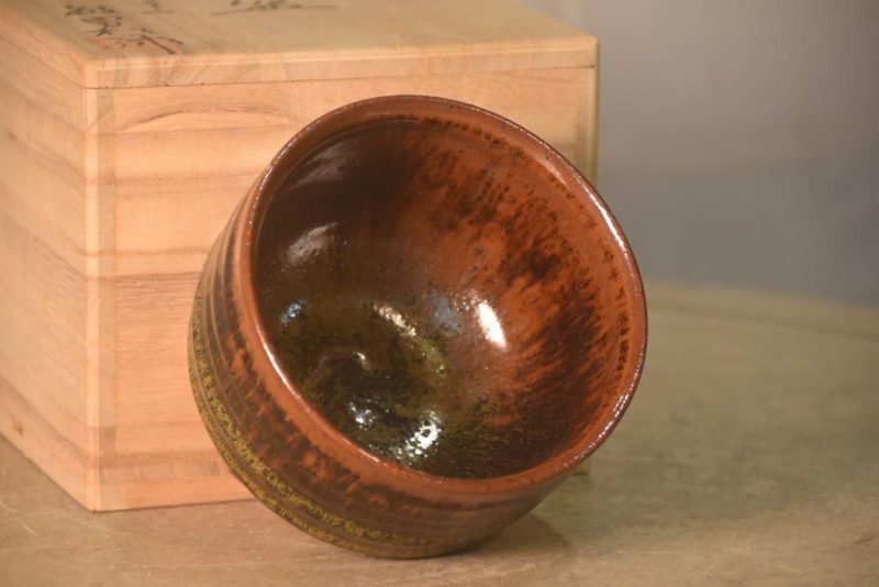 Japanese Drip Glaze Pottery Chawan Tea Bowl in a Box Width:115mm - Image 8