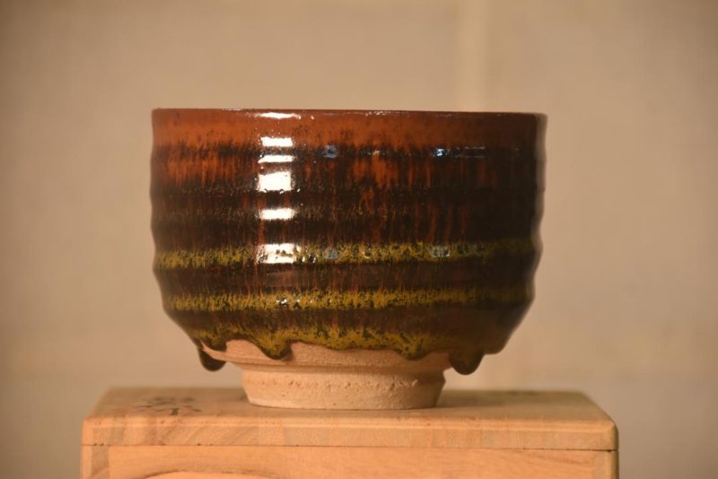 Japanese Drip Glaze Pottery Chawan Tea Bowl in a Box Width:115mm - Image 7