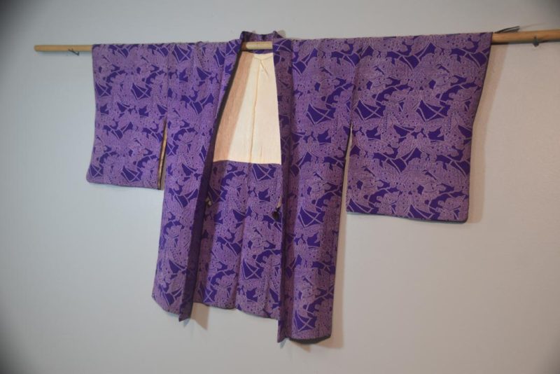 Purple Butterflies Vintage Silk Haori Jacket - Image 4