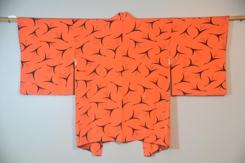 Tiger Orange with Cranes Vintage Haori Jacket - Image 4