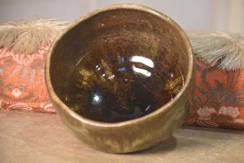 Deep Forest Drip Glaze Chawan Tea Bowl in a Wooden box Width:120mm - Image 5