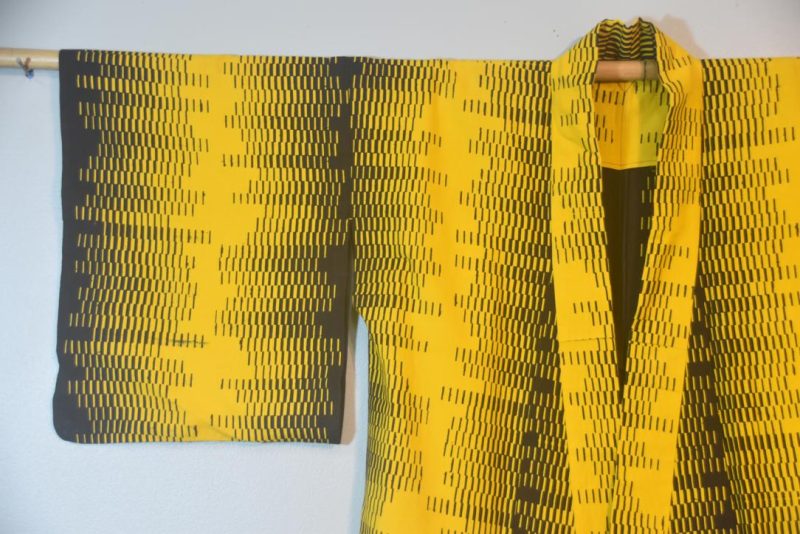 Funky Black & Mustard Japanese Cotton Yukata - Image 3