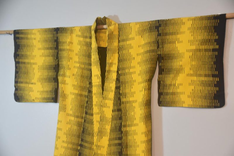 Funky Black & Mustard Japanese Cotton Yukata - Image 4