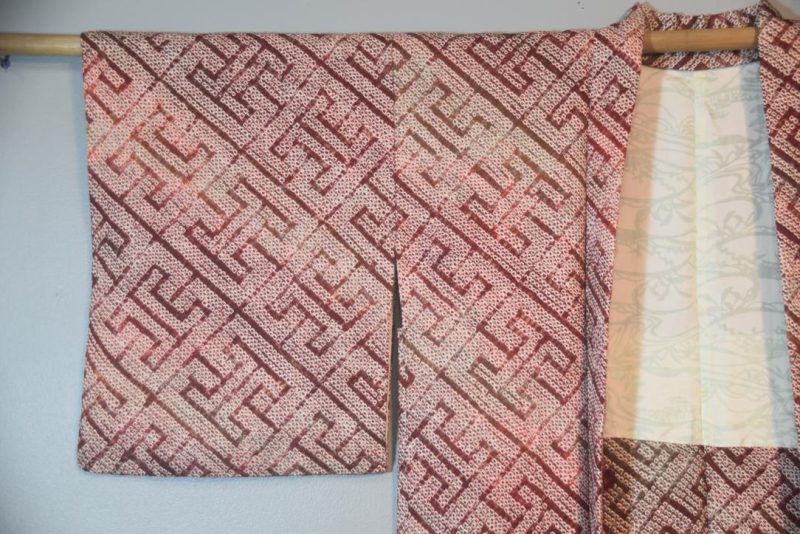 Maroon Maze of Shibori Silk Vintage Haori Jacket - Image 3